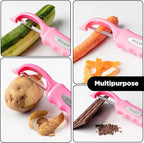 Zulay Kitchen Premium Vegetable Peeler for Kitchen - Swivel Peeler with Razor Sharp Stainless Steel Blades & Strong Ergonomic Handle - Dishwasher Safe, Easy To Use with Blemish Remover - Pink