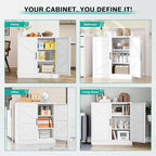 White Storage Cabinet with Doors and Adjustable Shelves,36" Farmhouse Food Pantry Cabinets,Small Sideboard Cabinet,Short Metal Storage Cabinets for Home Kitchen,Dining/Living/Laundry/Room
