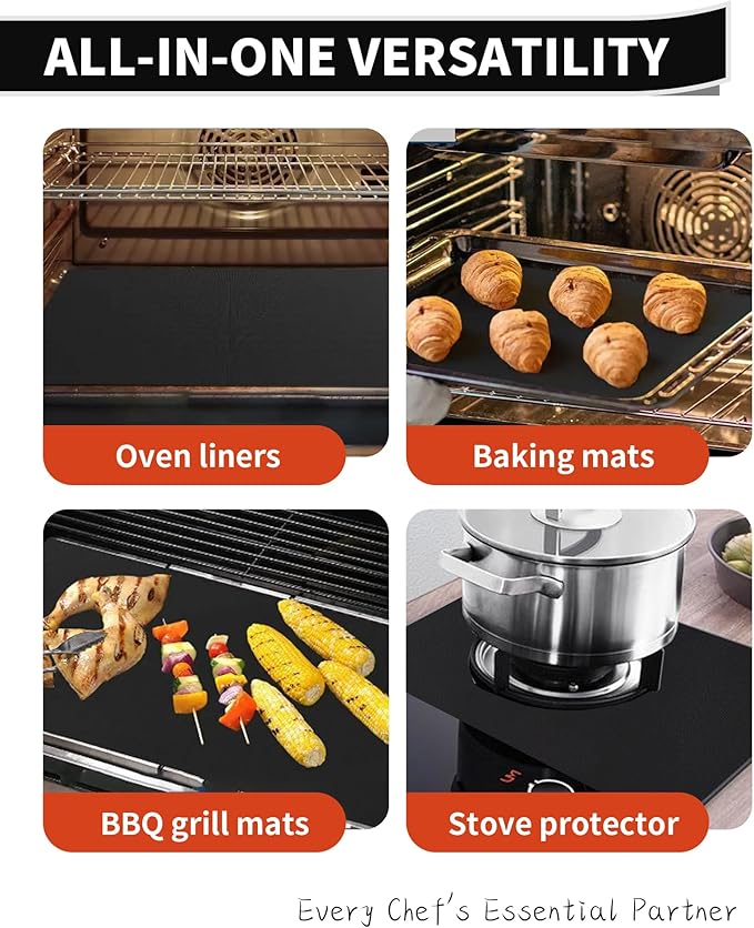 Oven Liners for Bottom of Oven - 2 Pack Large Heavy Duty Oven Mats, 17"x 25" Reusable Matt Liner for Electric, Gas, Toaster Ovens & Grills, BPA & PFOA Free, Kitchen Essentials, Black
