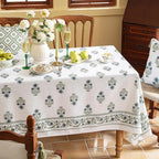 ISAENNE Designer White Linen Long Tablecloth Rectangle,Chinoiserie Floral Elegant Indoor Table Cloth,Fall Stain Proof Decor Tablecloths for Dining Thanksgiving Kitchen,63"*102"-Mosella F