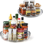 LAMU 2 Pack Lazy Susan Turntable Organizer for Cabinet, 10.6'' 9.25'' Condiment Organizer for Refrigerator, Kitchen Pantry, Medicine Cabinet Organizer, Spices Rack Organization, Bathroom, Grey