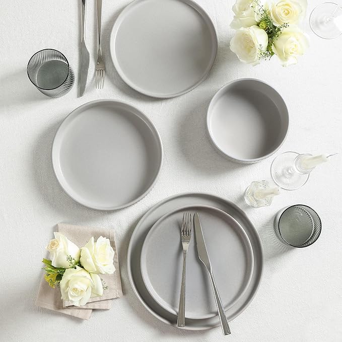 Stone Lain Haven Modern Stoneware 4 Piece Pasta Bowls Sets, Dish Set for 4, Reactive Glaze Grey
