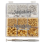 Kasvan Gold and Silver Sugar Sprinkles - Edible Candy Pearls with 4-Claw Sprinkle Pen,8.32Oz, Gift Box Pack, Baking Cake Decorations, Ice Cream Toppings and Cookie Decorating, Wedding Party Chirstmas Supplies
