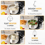 Sunvivi 3-in-1 Multifuctional Stand Mixer: 400W Kitchen Electric Mixer, Tilt-Head, 6.5QT Dough Mixer Machine with Stainless Steel Bowl, Meat Grinder, Juice Blender – Ideal for Baking, Cooking