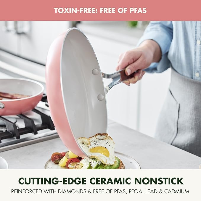GreenPan Nova 10” Frying Pan Skillet and 4.37QT Sauté Pan with Lid, Oprah’s Favorite Things 2024, PFAS-Free Ceramic Nonstick, Induction Suitable, Sear, Fry, Broil, Dishwasher & Oven Safe, Coral