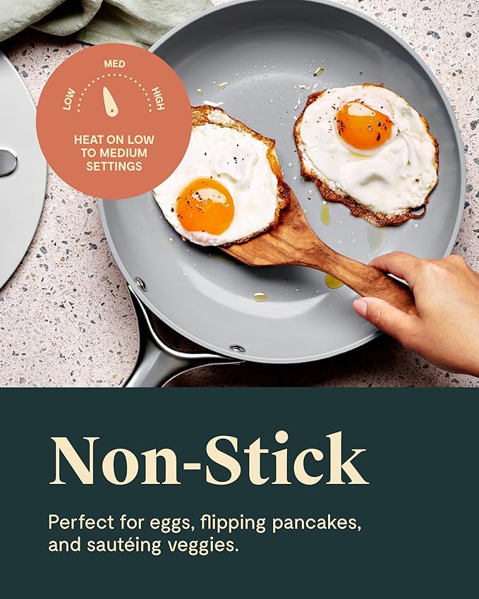 Caraway Fry Pan Duo - Nonstick Ceramic Frying Pan (8" & 10.5”) - Non Toxic, PTFE & PFOA Free - Oven Safe & Compatible with All Stovetops (Gas, Electric & Induction) - Black