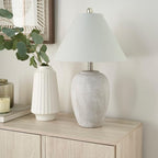 Nourison Home 23" Grey Vintage Distressed Ceramic Pot Table Lamp for Bedroom, Living Room, End Table, with Grey Conical Empire Shade