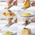 Zulay Kitchen Professional Cheese Grater Stainless Steel - Durable Rust-Proof Metal Lemon Zester Grater With Handle - Flat Handheld Grater For Cheese, Chocolate, Spices, And More - Grey