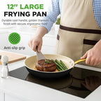 NutriChef 12" Large Ceramic Fry Pan - Non-Stick Ceramic Coated Skillet with Stylish Titanium Handle, Durable, Easy to Clean, Professional Cookware