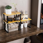 Adjustable Storage Shelves for Kitchen Cabinet Organization - Set of 2 Stackable Metal & Solid Wood Racks, Space-Saving Design for Countertop/Pantry/Garage, Easy Assembly(2 Packs/Large/Black)