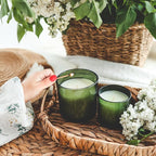 8 OZ Thick Candle Jars for Making Candles 15 Pcs, Green Empty Jars with Wood Lids for Candle Making, Sample Container,Clear Green