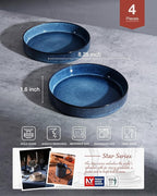 famiware Star 8.25" Pasta Bowls, Large Dinner Bowls Set of 4, Salad Bowl Plates, Shallow Bowls for Eating, Nebulas Blue