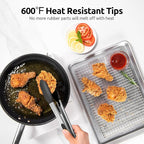 600ºF Heat Resistant Kitchen Tongs: U-Taste 12 inch Large Silicone Cooking Tong with Sturdy Non Stick Rubber Tips & Silicon Coated 18/8 Stainless Steel Handle & Smooth Locking for Serving Grill(Black)