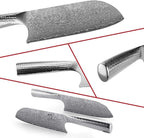 4 Pieces Damascus Kitchen Knife Set With Block - 8" Chef, 7" Santoku, 3.5" Paring, 3 Slots Natural Wood Block, 67 Layer Handmade Damascus VG10 Steel Core, Hammered Ergonomic Handle