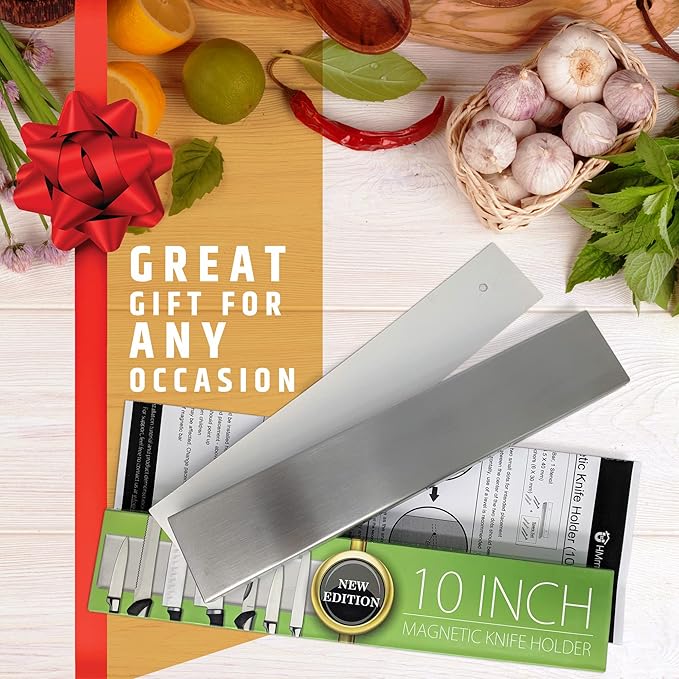 Premium Stainless Steel Magnetic Knife Holder for Wall - 10 Inch Professional Magnetic Knife Strip - Space-Saving Knife Rack/Knife Bar With Powerful Magnetic Pull Force (Upgraded Version)