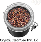 Oggi Stainless Steel Kitchen Canister 36 fl oz, Black - Airtight Clamp Lid, Clear See-Thru Top - Ideal for Kitchen Storage, Food Storage, Pantry Storage. Size 5" x 4.75".