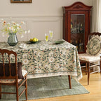 ISAENNE Designer Green Linen Extra Long Tablecloth Rectangle,Floral French Country Indoor Table Cloth,Stain Resistant Home Decor Tablecloths for Dining Kitchen Thanksgiving Party,67"*118"-Brune
