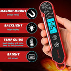 Digital Meat Thermometer for Cooking – Waterproof Instant Read Food Thermometer with Backlight & Calibration, Fast Read, Folding Probe for BBQ, Grill, Candy, Deep Fry, Kitchen, Liquids, Beef（Red）