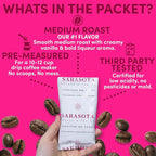 Sarasota Coffee Ground Packets | Gourmet Flavored Medium Roast Bulk Coffee Packs | Jamaican Me Crazy | Low Acid Mold Free Singles Individual Pouches for 12 Cups | 2.5 Ounce Bags, 36 Count