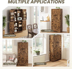 71" Tall Kitchen Pantry, Farmhouse Storage Cabinet with Doors, Shelves, Rustic Wood Cupboard, Built-in Wine Storage Grid & 6 Door Shelves for Kitchen, Dining Room, Rustic Brown