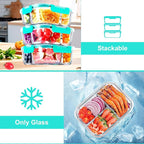 VERONES 5 Pack Glass Meal Prep Containers 3 Compartment Set, 36OZ Airtight Glass Lunch Containers, Glass Food Storage Containers with Lids, for Microwave, Oven, Freezer & Dishwasher Friendly,Green