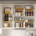 Adjustable Storage Shelves for Kitchen Cabinet Organization - Set of 2 Stackable Metal & Solid Wood Racks, Space-Saving Design for Countertop/Pantry/Garage, Easy Assembly(2 Packs/Large/White)