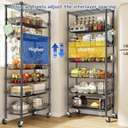 7 Tier Wire Shelving with Wheels 72" H Adjustable Basket Shelf Storage Shelves with Hooks for Kitchen Bathroom Pantry Shelves Closet Laundry Room Organization 72" H x 30" W x 14" D, Black
