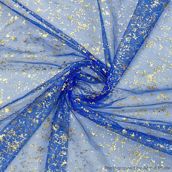Artoid Mode Blue Gold Gauze Table Runner 120 Inch 10FT, Glitter Metallic Foil Sheer Dining Wedding Anniversary Holiday Table Decor for Home Party