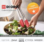 New DI ORO 2-Piece Kitchen Tongs Set (9-Inch and 12-Inch) – Stainless Steel with Non-Stick 480F Heat-Resistant Silicone Tips – Great Tool for Cooking, Serving, and Barbecuing - Dishwasher Safe (Red)