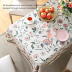 ISAENNE Designer Chinoiserie Linen Floral Long Tablecloth Rectangle,White Wrinkle Resistant Table Cloth,Elegant Decor Tablecloths for Dining Thanksgiving Kitchen Party Christmas,63"*94"-Daffy