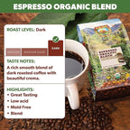Low Acid Organic Coffee – Whole Bean, Mold-Free & Stomach Friendly by Java Planet, Espresso Blend Coffee, Dark Roast, Smooth Full Flavored, 2x1LB Bag