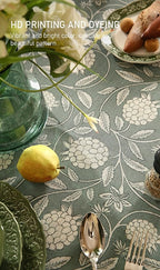 ISAENNE Designer Grayish Green Linen Small Tablecloth Rectangular,Floral Stain Resistant Table Cloth,Fall Vintage Decor Tablecloths for Dining Thanksgiving Kitchen Party,55"*71"-Andrew A