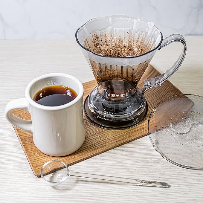 Clever Coffee Dripper and Filters, Large 18 oz, Original Classic Design, Safe BPA Free Plastic, Drip Coffee Maker, Pour Over, 100 Filters, Coaster and Lid