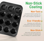 NutriChef Stackable Non-Stick Baking Pans Set – Carbon Steel Bakeware Set w/ Cookie Sheet, Muffin & Loaf Pan, Double Coated for Easy Release, Oven & Dishwasher Safe, Resists Warping, – Easy to Clean