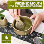 Matcha Whisk Set – 5 Piece Japanese Matcha Tea Set w/Ceramic Matcha Bowl, 100-Prong Bamboo Whisk & Holder, Scoop, & Stainless Sifter – Traditional Matcha Making Kit (Mottled Green)