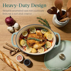Best Choice Products Oval 7.5 Quart Enamel Cast-Iron Dutch Oven, Heavy-Duty Pre-Seasoned for Baking, Cooking w/Side Handles – Vanilla Buttercream