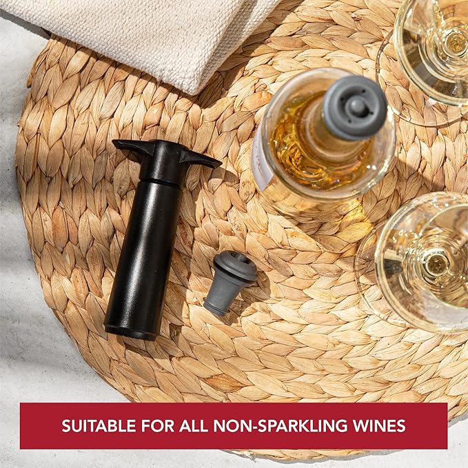 Vacu Vin Wine Saver Pump Red with Vacuum Wine Stopper - Keep Your Wine Fresh for up to 10 Days - 1 Pump 6 Stoppers - Reusable - Made in the Netherlands