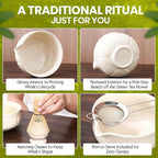 Matcha Whisk Set – 5 Piece Japanese Matcha Tea Set w/Ceramic Matcha Bowl, 100-Prong Bamboo Whisk & Holder, Scoop, & Stainless Sifter – Traditional Matcha Making Kit (Off-White)