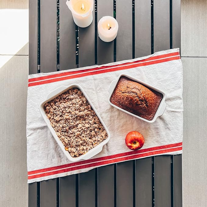 Mora 7x11in & Loaf Baking Dishes - Porcelain Casserole & Bakeware, Oven-to-Table, Freezer Safe - Set of 2, White