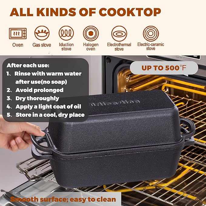 11x5 Inch Cast Iron Bread Loaf Pan With Lid,5.8 Qt Large Loaf Pan For Sourdough Bread Baking, Pre-Seasoned Heavy Duty Dutch Oven Bread Pan For a Crispy Crust
