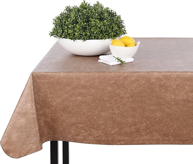 Yourtablecloth Heavy Duty Vinyl Rectangle or Square Tablecloth – 6 Gauge Heavy Duty Tablecloth – Flannel Backed – Wipeable Tablecloth with Vivid Colors & Many Sizes 52 x 108 Terra