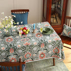 ISAENNE Designer Bohemian Linen Green Rectangular Tablecloth,Floral Indoor Table Cloth,Stain Resistant Decor Tablecloths for Dining Thanksgiving Kitchen Party Christmas,55"*87"-Naples