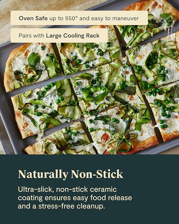Caraway Non-Stick Ceramic Large Baking Sheet Duo - Naturally Slick Ceramic Coating - Non-Toxic, PTFE & PFOA Free - Perfect for Baking, Roasting, and More - Large (18" x 13") - Black