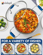 MICHELANGELO Stainless Steel Stock Pots - Induction Soup Pot with Lid, 6 Qt Non-Toxic Cooking Pot, Oven & Dishwasher Safe, Blue Exterior