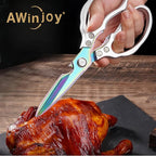 Heavy Duty Sharp Kitchen Scissors, Dishwasher Safe, Cooking Shears for Meat, Chicken, Fish, Poultry, Herb, Bread (Silver Color)