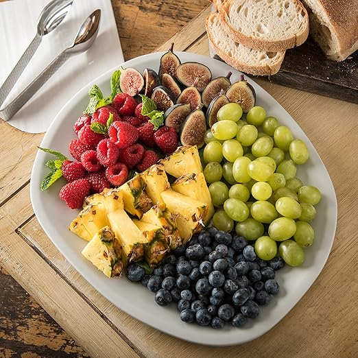 Carlisle FoodService Products Ridge Resuable Plastic Platter Oblong Platter for Home and Restaurant, Melamine, 13 Inches, Cement, (Pack of 6)