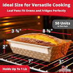 Chef-Grade Elegant 1Lb Paper Loaf Pans 50 Pk. Best Disposable Bakeable Kraft Pan Supply for Baking Bread, Small Meatloaf, Lemon Bundt Cake, Sweets for Holiday Gifts, Bake Sales or Fundraiser.