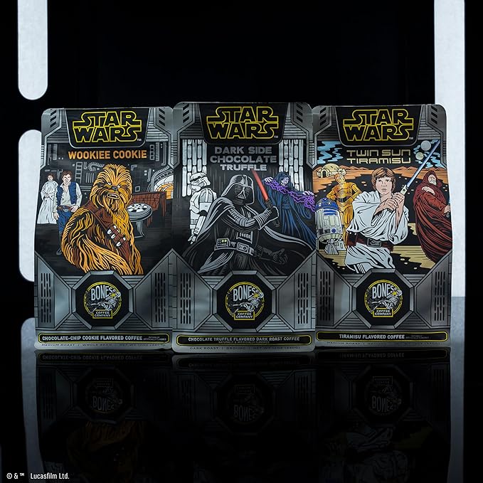Bones Coffee Company Star Wars Collector's Box Flavored Coffee, Low Acid Medium Roast Arabica Beans Coffee Gifts, Star Wars Inspired, For Auto Drip and French Press,12 oz Pack of 3 Ground