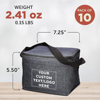 Custom Insulated Cooler Lunch Bag Set of 10, Personalized Bulk Pack - Perfect for Work, Travel, Outdoor Events - Black
