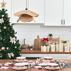 Bico Ribbon Christmas Scalloped Pasta Bowls, 36oz Salad Bowl Set of 4, Large Ceramic Serving Dinner Bowls for Soup and Cereal, Microwave and Dishwasher Safe, Gift for Housewarming and Holiday